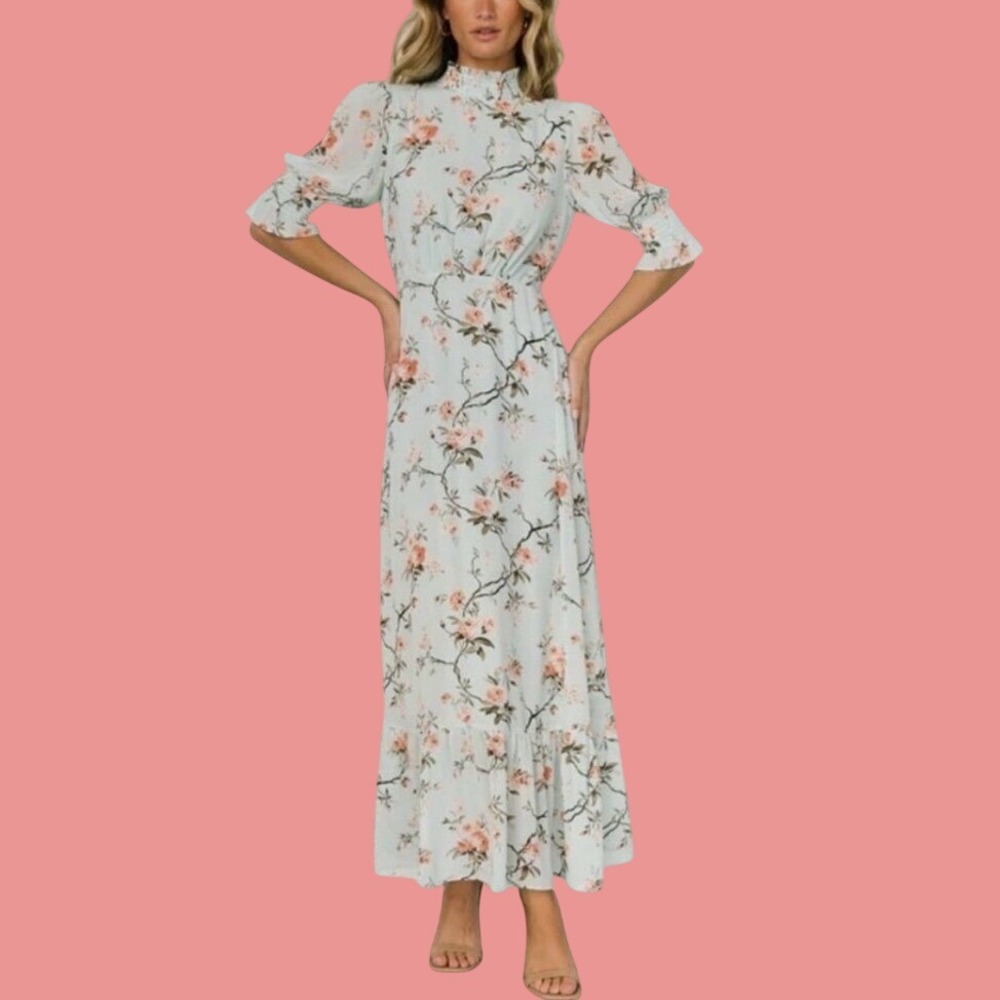 NWT Baltic Born Marie Mock Neck Maxi Dress Sage Florals Spring Garden Wedding XS